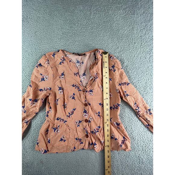 One Clothing Shirt Womens Small Business Long Sleeve Button Up V-Neck Peplum - Picture 3 of 6